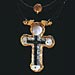 <I>Last Supper Crucifix</I>, Carved rutilated quartz, carved white opal, 22k gold, leather