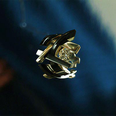 Simon Muscat Goldsmith - <I>Morgan</I> Ring, 19k white gold, 1 carat diamond, black jade, 